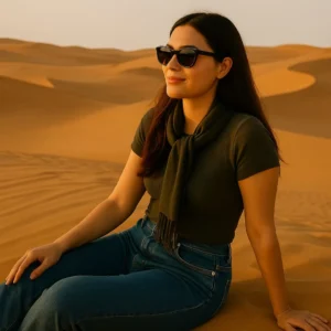 Woman walking through sand dunes enjoying hidden desert experiences in Riyadh