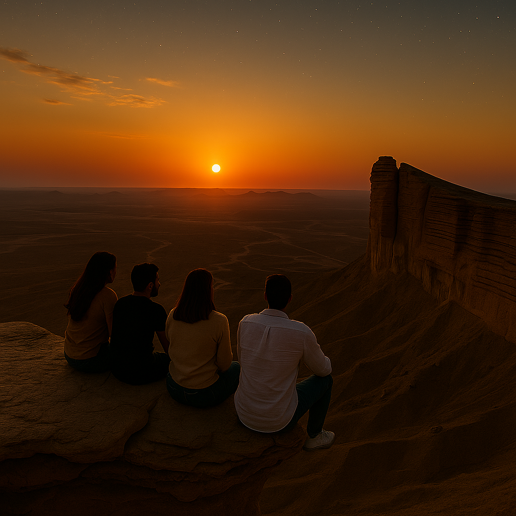 Group of friends enjoying sunset